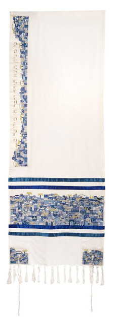 Yair Emanuel Tallit Embroidered Jerusalem -- Blue - TAK2 Yair Emanuel Tallit Embroidered Jerusalem -- Blue - TAK2