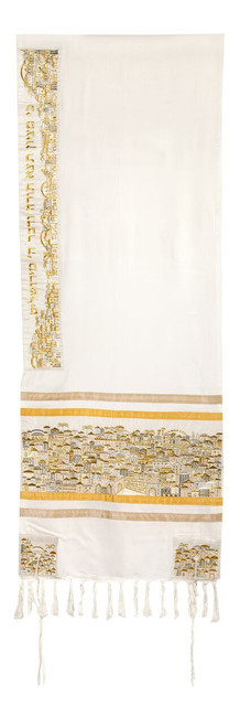 Yair Emanuel Tallit Embroidered Jerusalem -- Silver / Gold - TAK3 Yair Emanuel Tallit Embroidered Jerusalem -- Silver / Gold - TAK3
