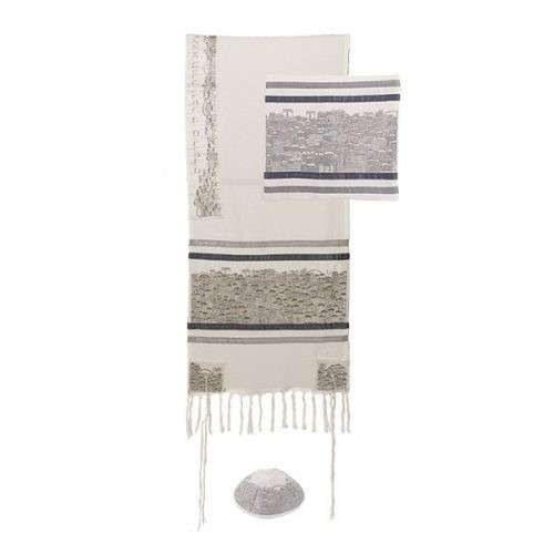Yair Emanuel Tallit Embroidered Jerusalem -- Silver - TAK5 Yair Emanuel Tallit Embroidered Jerusalem -- Silver - TAK5