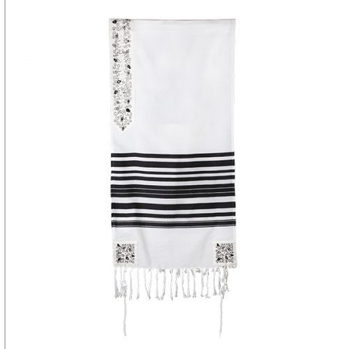 Yair Emanuel Woven Tallit with Stripes - Pomegranate Atara - Black - TAL1B