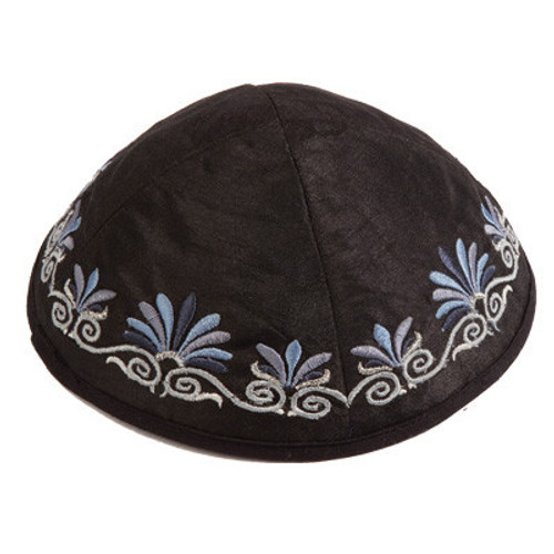 Yair Emanuel Embroidered Kippah Flowers BLACK - YME-9BL Yair Emanuel Embroidered Kippah Flowers BLACK - YME-9BL