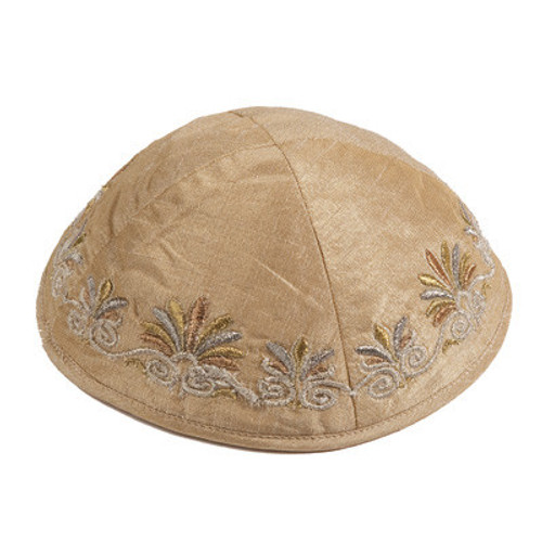 Yair Emanuel Embroidered Kippah Flowers GOLD - YME-9G Yair Emanuel Embroidered Kippah Flowers GOLD - YME-9G