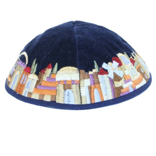 Yair Emanuel Velvet Embroidered Kippah - Jerusalem EM-YMV Yair Emanuel Velvet Embroidered Kippah - Jerusalem EM-YMV