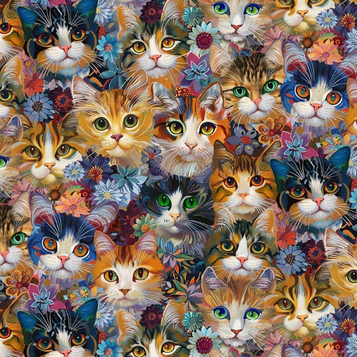 Cotton Print Yarmulkes PACKED CATS & FLORAL