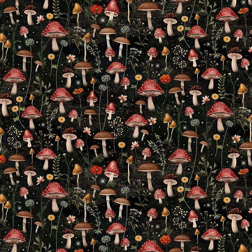 Cotton Print Yarmulkes FOREST MUSHROOM