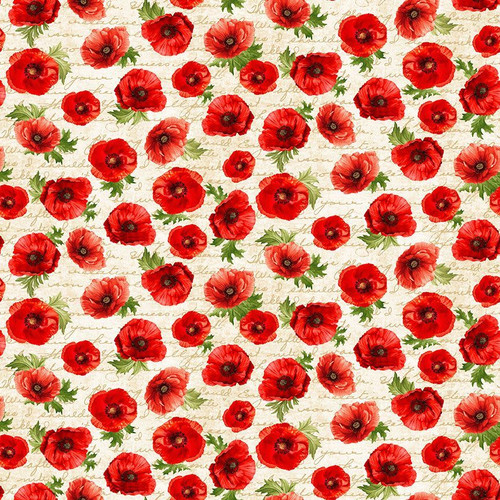 Cotton Print Yarmulkes POPPIES ON SCRIPT - CREAM