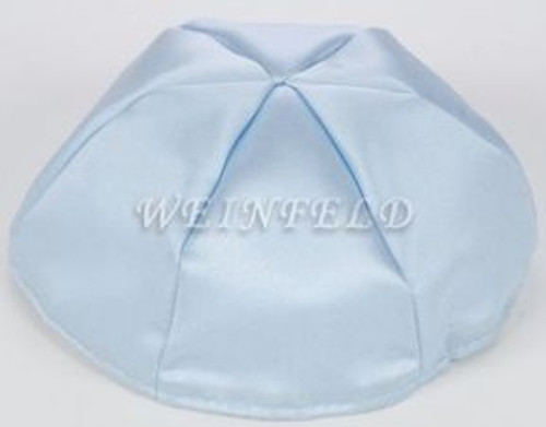 Satin Yarmulkes 6 Panels - Lined - Satin Light Blue With Grey Rim. Best Quality Bridal Satin