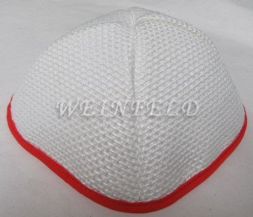 Burlap Yarmulkes - White Red Burlap Yarmulkes - White Red
