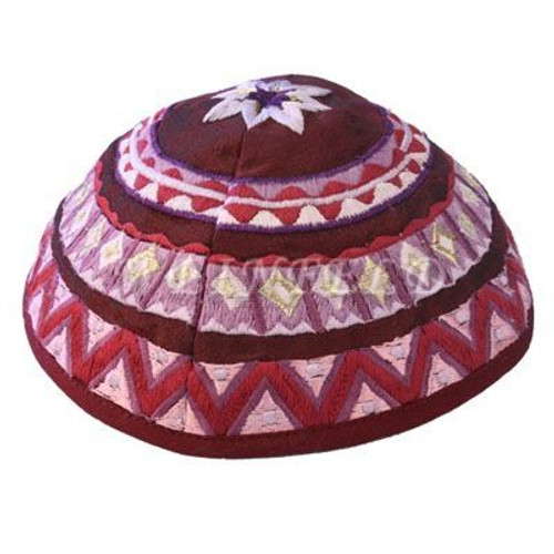Yair Emanuel Modern Yarmulkes - Embroidered Kippah - Geometrical Magenta