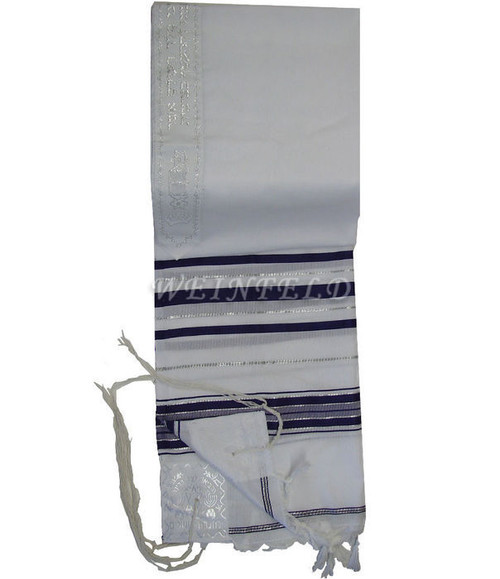 Faux Wool Tallit - Black And Silver Stripes - Silver Color Atarah Faux Wool Tallit - Black And Silver Stripes - Silver Color Atarah