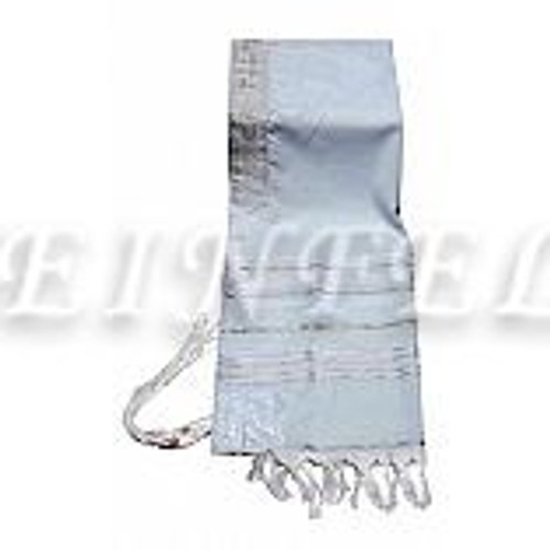 Faux Wool Tallit - White And Silver Stripes Faux Wool Tallit - White And Silver Stripes