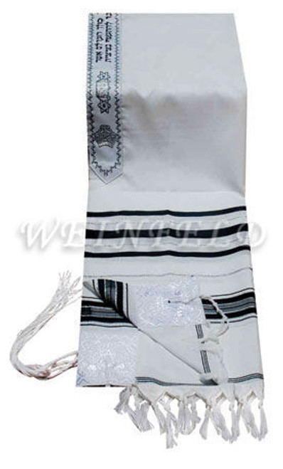 Faux Wool Tallit - Black And Silver Stripes Faux Wool Tallit - Black And Silver Stripes