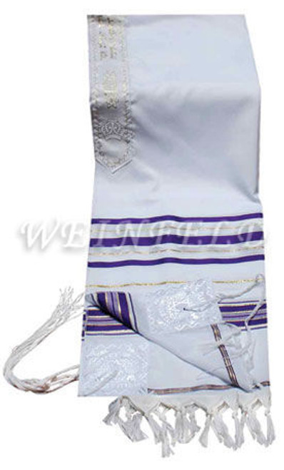 Faux Wool Tallit - Purple And Gold Stripes Faux Wool Tallit - Purple And Gold Stripes