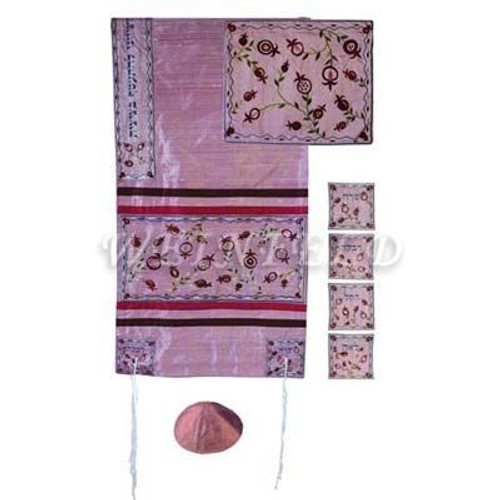 Embroidered Raw Silk Tallit - The Matriarchs embroidered pink Embroidered Raw Silk Tallit - The Matriarchs embroidered pink