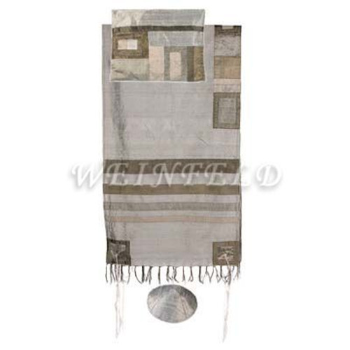 Raw Silk Tallit with stripes - Grey on grey Raw Silk Tallit with stripes - Grey on grey