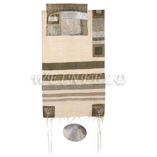 Raw Silk Tallit with stripes - Grey on white Raw Silk Tallit with stripes - Grey on white