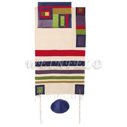 Raw Silk Tallit with stripes - Multicolor Raw Silk Tallit with stripes - Multicolor