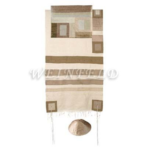 Raw Silk Tallit with stripes - Gold Raw Silk Tallit with stripes - Gold