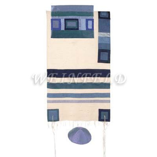 Raw Silk Tallit with stripes - Blue Raw Silk Tallit with stripes - Blue