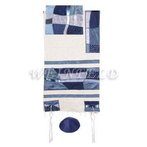 Raw Silk Appliqued Tallit - Abstract Blue Raw Silk Appliqued Tallit - Abstract Blue