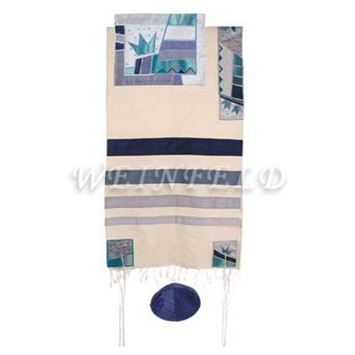 Raw Silk Appliqued Tallit - Crown Raw Silk Appliqued Tallit - Crown