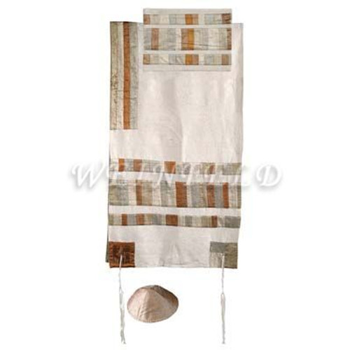 Raw Silk Appliqued Stripes Tallit - Gold Raw Silk Appliqued Stripes Tallit - Gold