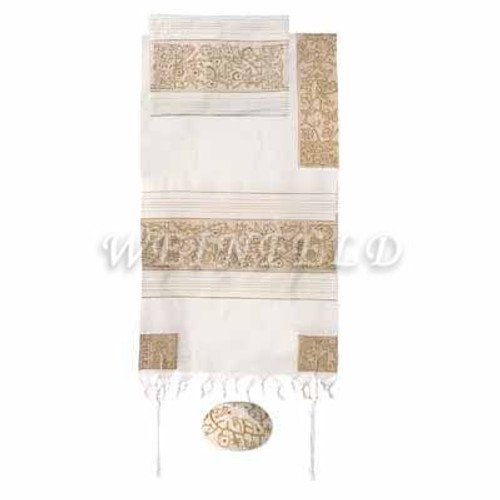 Embroidered Cotton Tallit - The Matriarches In Gold - TFE-7 Embroidered Cotton Tallit - The Matriarches In Gold - TFE-7