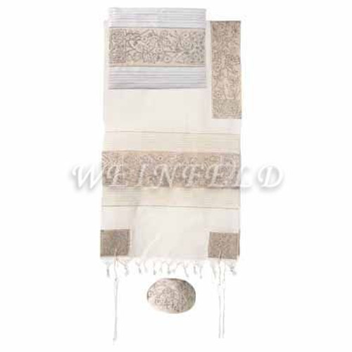 Embroidered Cotton Tallit - The Matriarches In Silver - TFE-9 Embroidered Cotton Tallit - The Matriarches In Silver - TFE-9