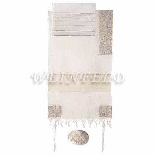 Embroidered Cotton Tallit - The Matriarches In Silver Embroidered Cotton Tallit - The Matriarches In Silver