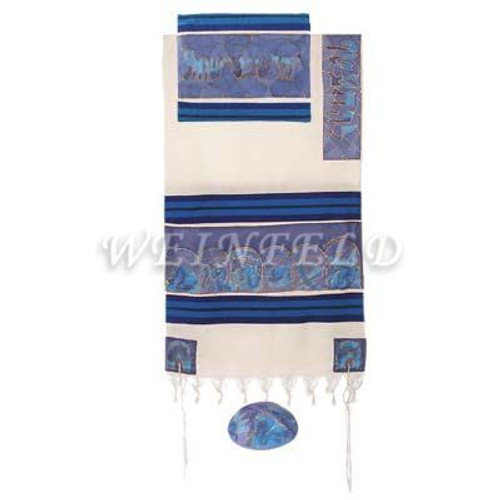 Cotton And Silk Tallit - The Twelve Tribes In Blue Cotton And Silk Tallit - The Twelve Tribes In Blue