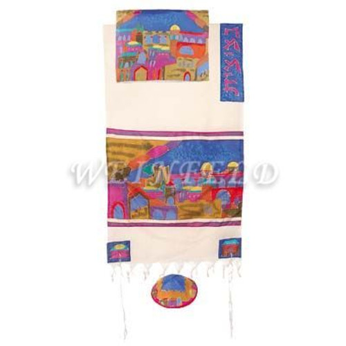 Cotton And Silk Tallit - Jerusalem Gate In Color Cotton And Silk Tallit - Jerusalem Gate In Color
