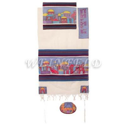 Cotton And Silk Tallit - Jerusalem In Color Cotton And Silk Tallit - Jerusalem In Color