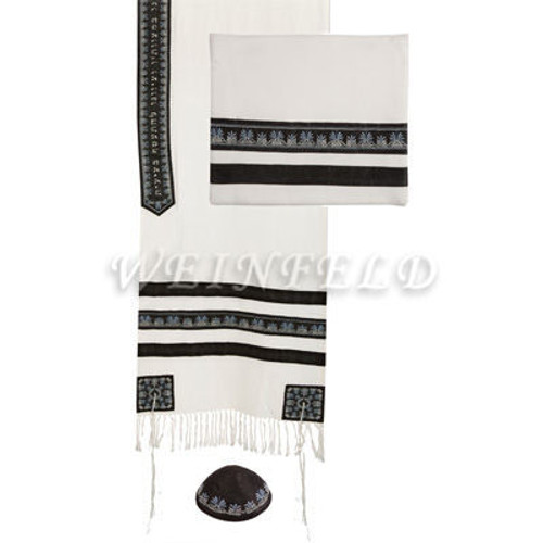 Embroidered Stripes Tallit - Black Embroidered Stripes Tallit - Black