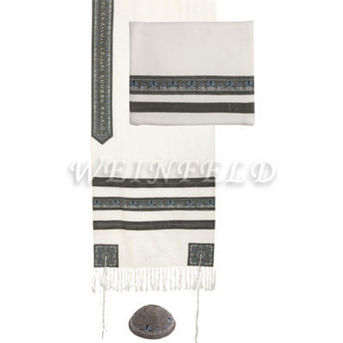 Embroidered Stripes Tallit - Gray Embroidered Stripes Tallit - Gray