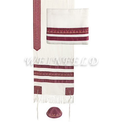 Embroidered Stripes Tallit - Maroon Embroidered Stripes Tallit - Maroon