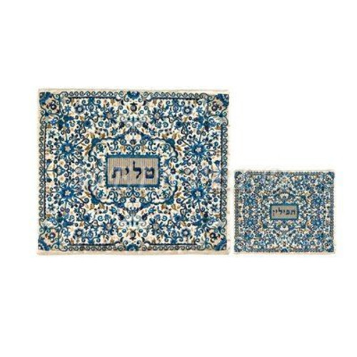 Embroidered Tallit and Tefillin Bag - Flowers in Blue Embroidered Tallit and Tefillin Bag - Flowers in Blue
