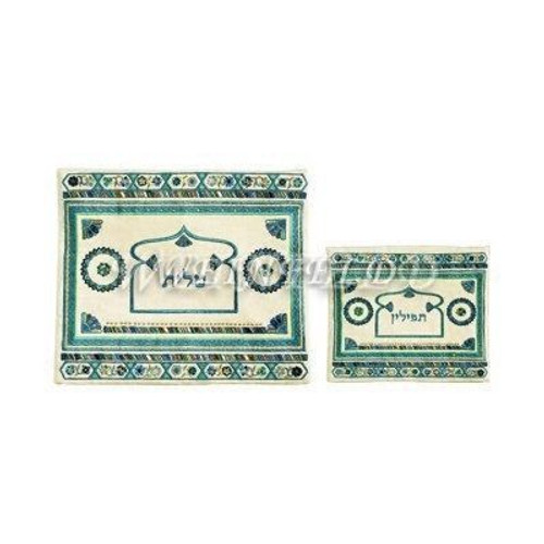 Embroidered Tallit and Tefillin Bag - Gateway to the Orient in Turquoise Embroidered Tallit and Tefillin Bag - Gateway to the Orient in Turquoise