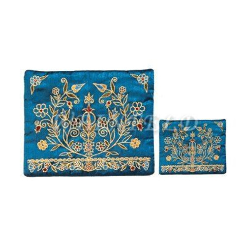 Embroidered Tallit and Tefillin Bag - Pomegranate Flower Tree in Blue Embroidered Tallit and Tefillin Bag - Pomegranate Flower Tree in Blue