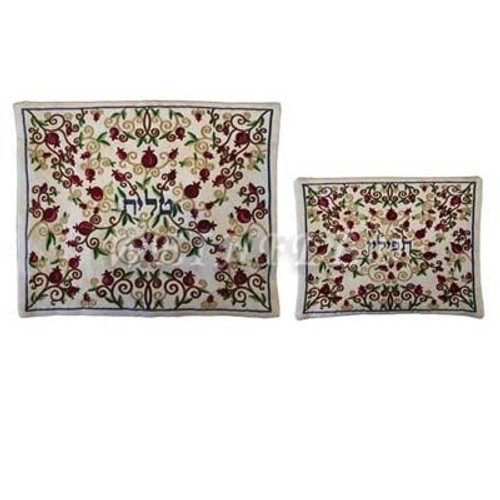 Embroidered Tallit and Tefillin Bag - Flowers in White Embroidered Tallit and Tefillin Bag - Flowers in White