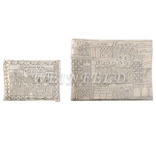 Hand Embroidered Tallit and Tefillin Bag - Silver Hand Embroidered Tallit and Tefillin Bag - Silver