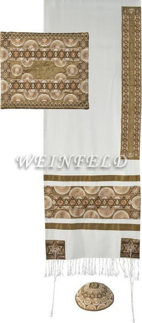 Embroidered Raw Silk Tallit - Magen David Rainbow Gold Embroidered Raw Silk Tallit - Magen David Rainbow Gold