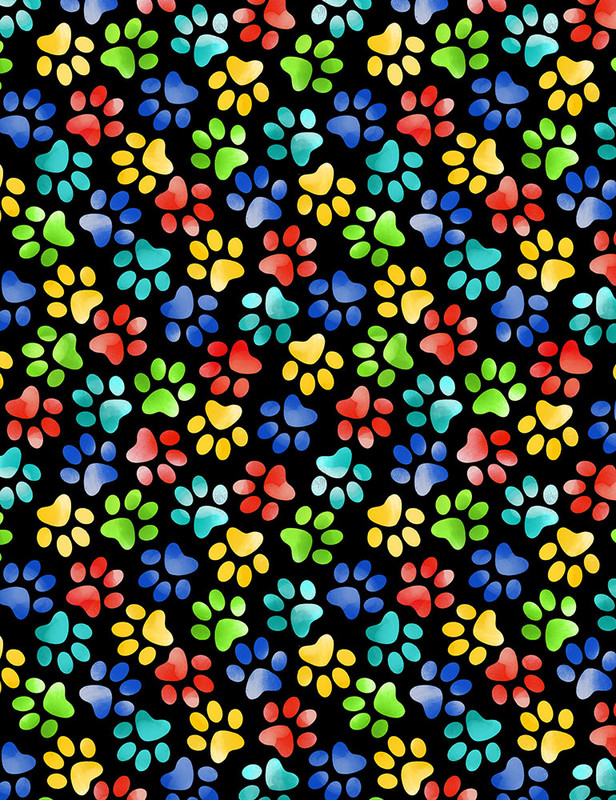 Cotton Print Yarmulkes Paw Prints Cats - BLACK