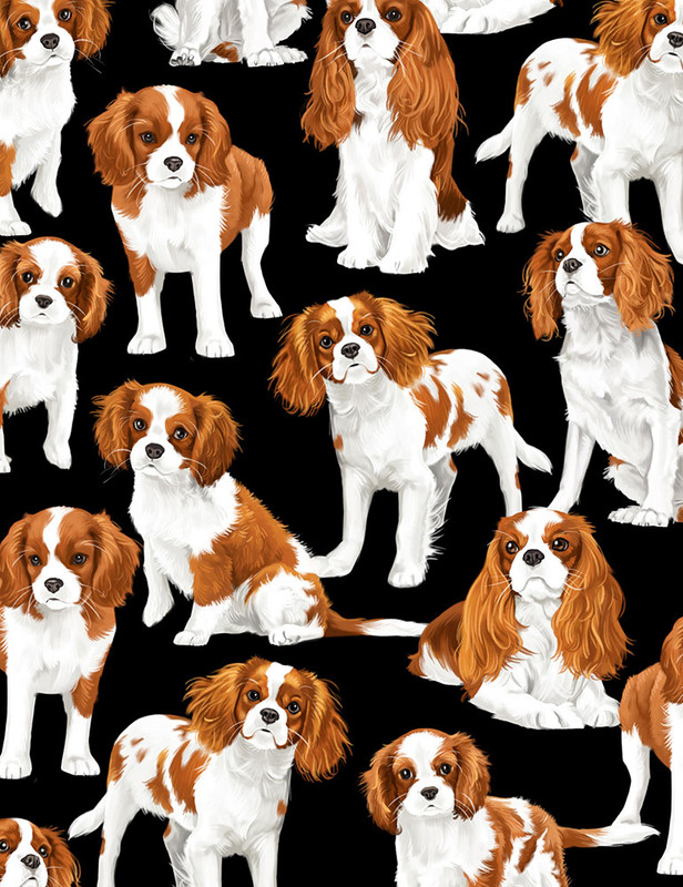 Cotton Print Yarmulkes Cavalier King Charles Spaniels - BLACK Cotton Print Yarmulkes Cavalier King Charles Spaniels - BLACK