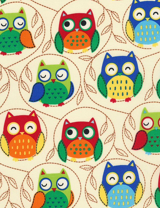 Cotton Print Yarmulkes All Over Owls - CREAM Cotton Print Yarmulkes All Over Owls - CREAM