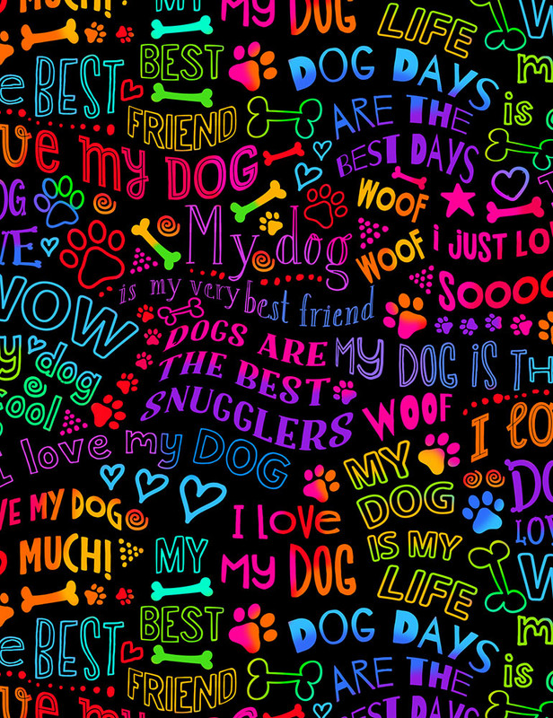 Cotton Print Yarmulkes Dog Best Friend Rainbow Writing - BRIGHT