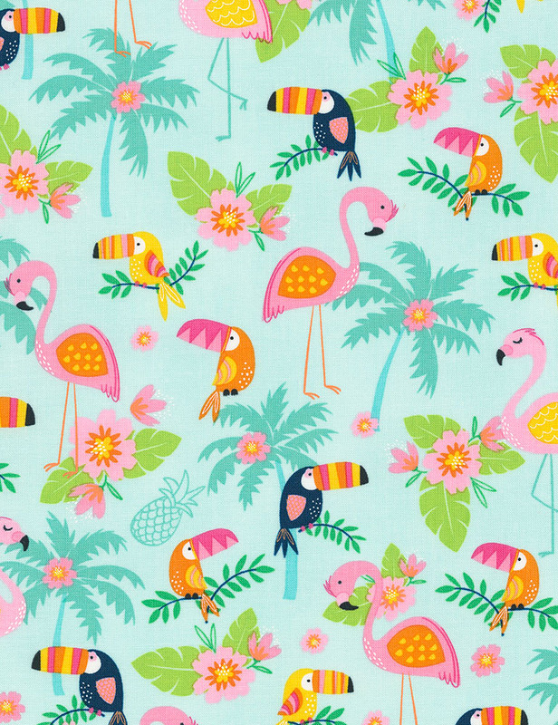 Cotton Print Yarmulkes Toucans and Flamingos - TURQ