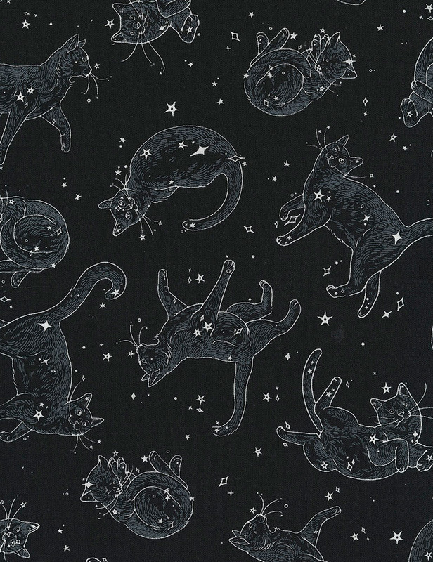 Cotton Print Yarmulkes Cats in Space - BLACK Cotton Print Yarmulkes Cats in Space - BLACK