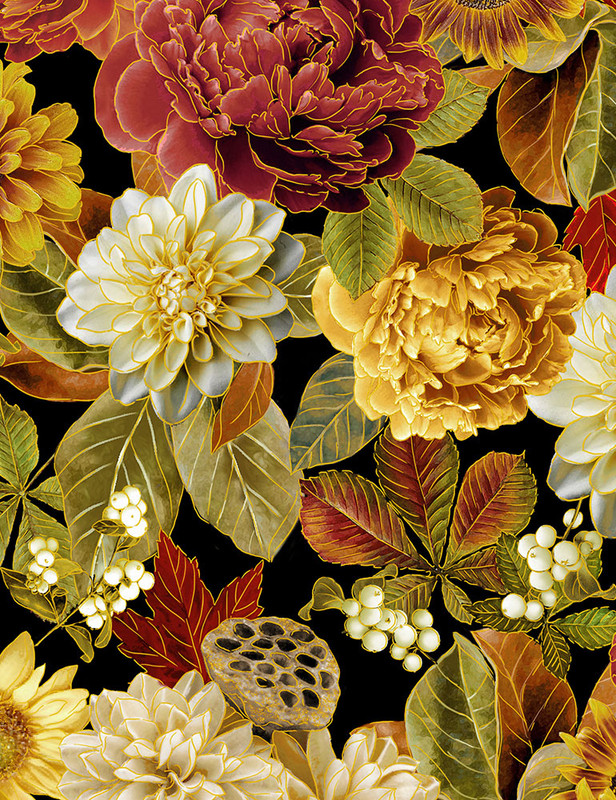 Cotton Print Yarmulkes Allover Fall Flowers - MULTI Cotton Print Yarmulkes Allover Fall Flowers - MULTI