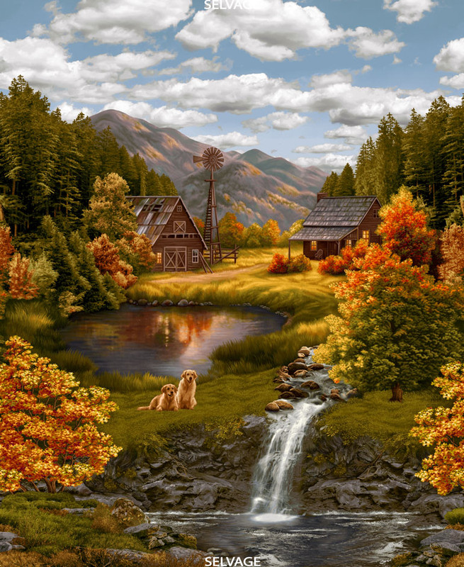 Cotton Print Yarmulkes 36" Serene Lake Panel - MULTI Cotton Print Yarmulkes 36" Serene Lake Panel - MULTI