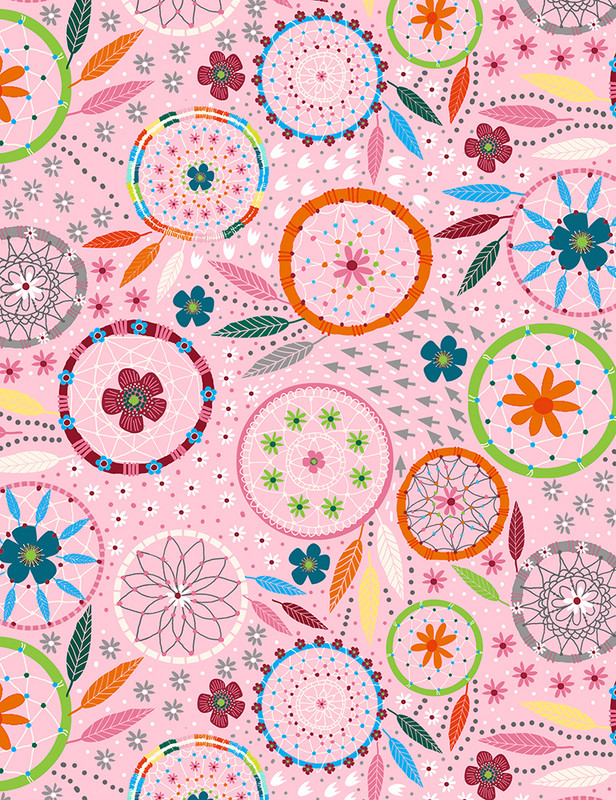 Cotton Print Yarmulkes Dreamcatchers - PINK Cotton Print Yarmulkes Dreamcatchers - PINK